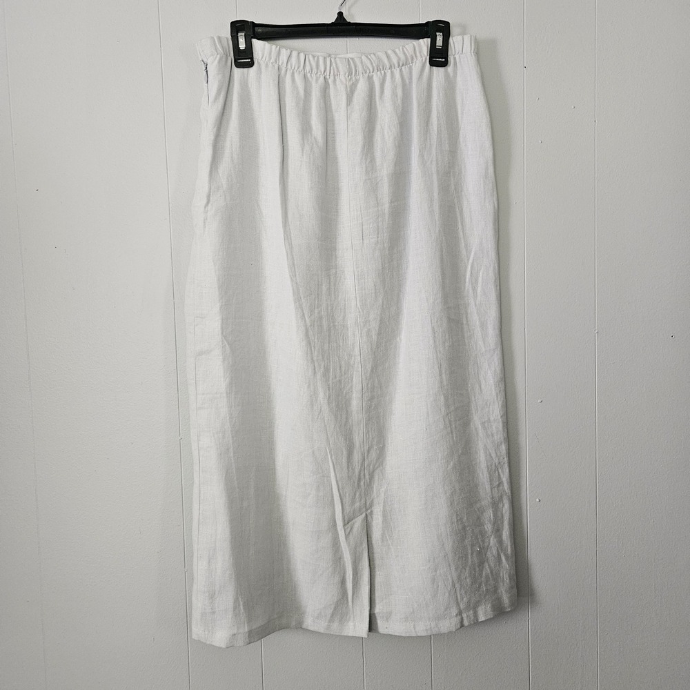Linen Skirt Women Midi Elastic Waist Coastal Casual Minimalist Size M